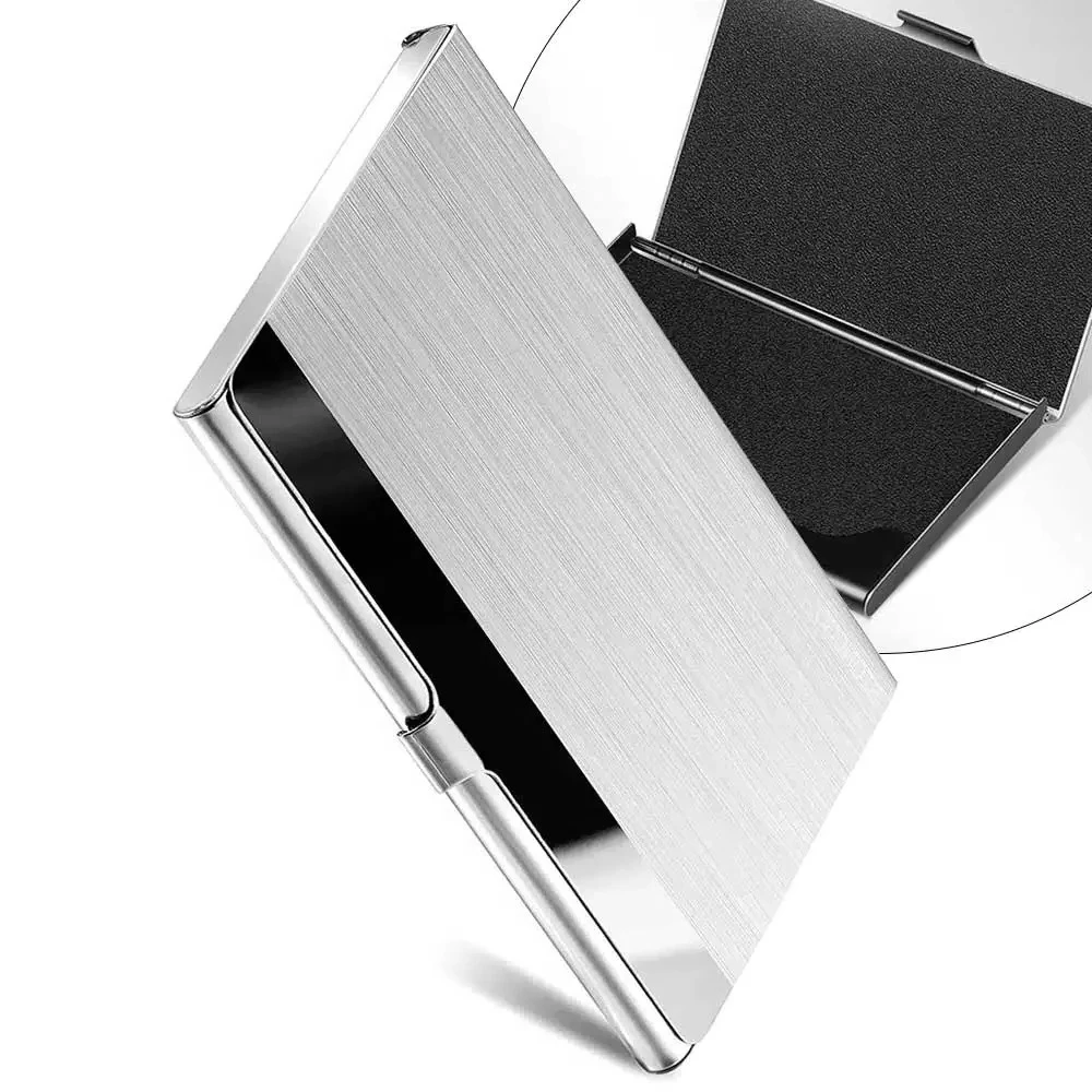 Premium Ultra thin Stainless Steel Business Card Holder - Silver Metal Pocket Case for Men and Women Simple Design Wallet