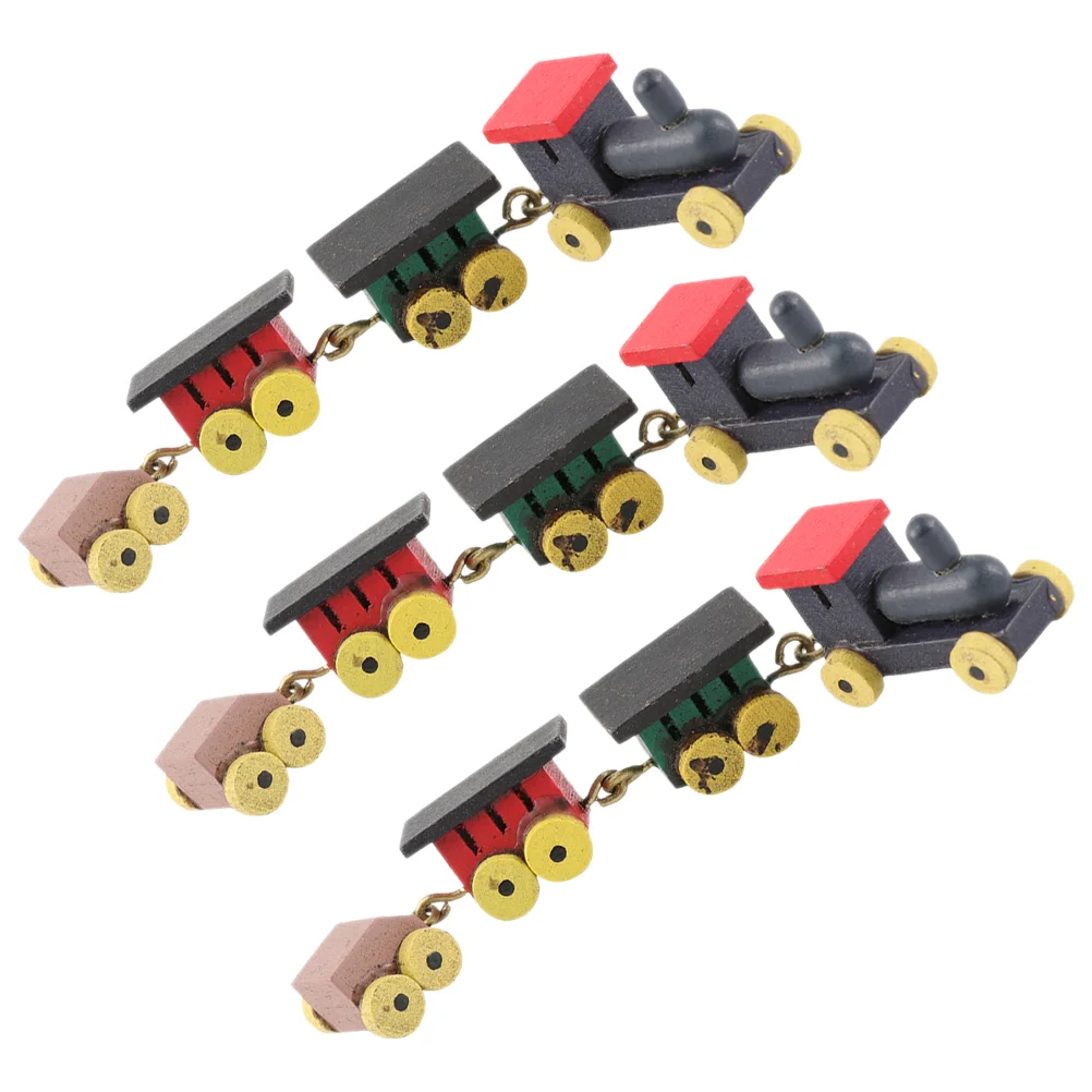 3 Pcs House Train Simulation Steam Xmas Decorations Pull-back Cartoon Adornment Child