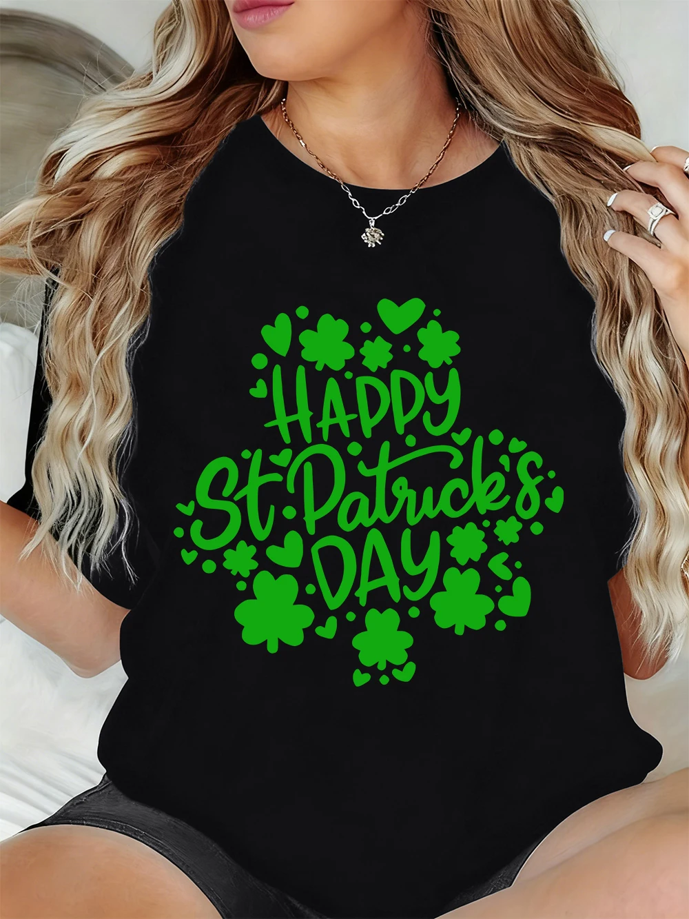 

Зеленая футболка с надписью Happy St Patrick's Day, женская мягкая летняя футболка с короткими рукавами и круглым вырезом, с ирландским клевером