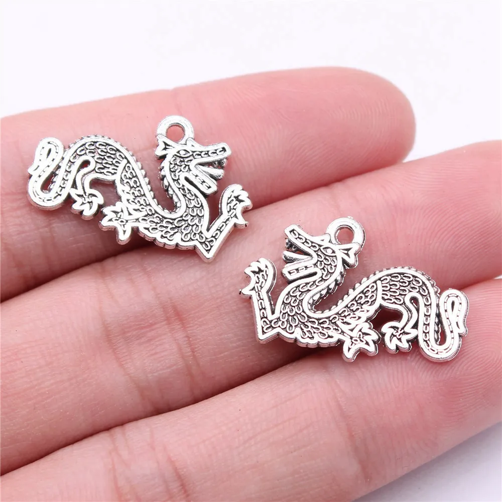 10pcs/lot 26x16mm Dragon Charms For Jewelry Making Antique Silver Color 1.02x0.63inch