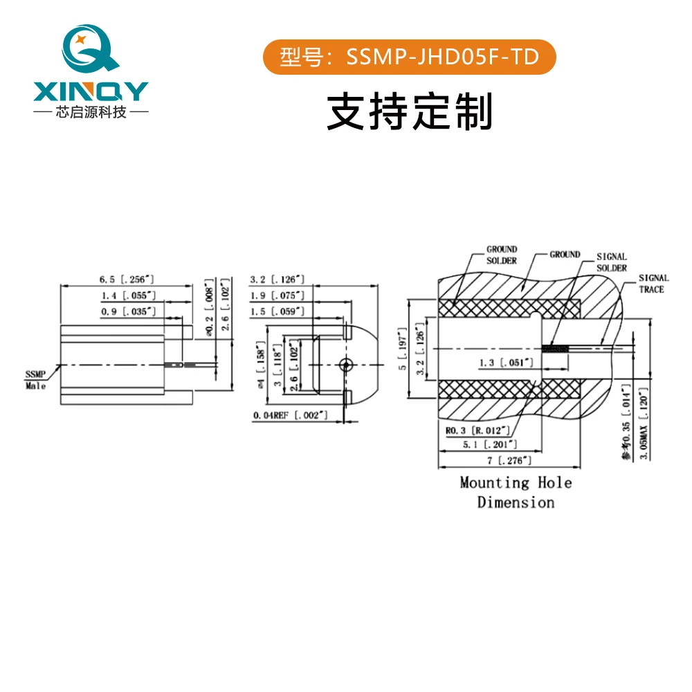 Conectores RF Mini-SMP SSMP-JHD Soporte para PCB/PCB de 65 GHz