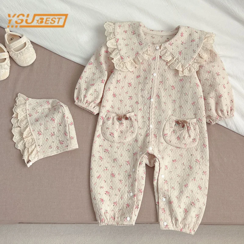 0-3Y Infant Baby Girls Romper Long Sleeves Sweet Flower Jumpsuit Spring Autumn Kids Baby Girls Princess Romper Clothes