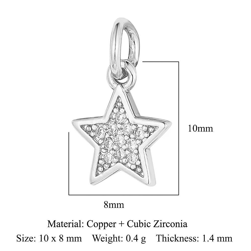 5 stks/partij Ster Hart Sleutel Koper Kubieke Zirkoon Charms Clover Lightning Hoefijzer Racket Maan Armband Oorbel Ketting Hanger
