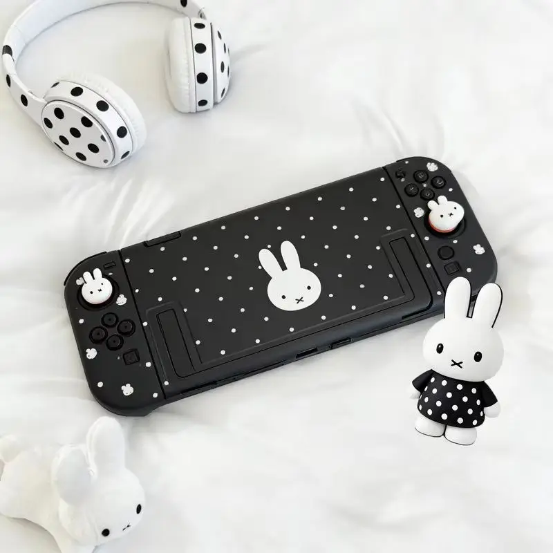 Miffy Polka Dot Protective Case For Nintendo Switch2 Oled Ns Lite Split Hard Shell Soft Grip Cover With Thumb Grips Cartoon Gift