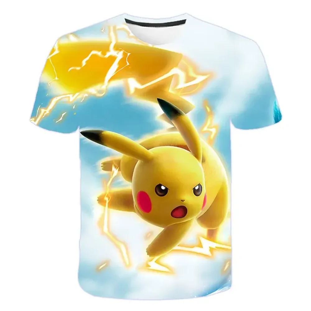 Kaus Gotik Y2K Harajuku Pikachu Jepang Anime Kaus Kasual Jalanan Mode 3D Pria Cosplay Monster Saku Kaus Permainan Anak-anak