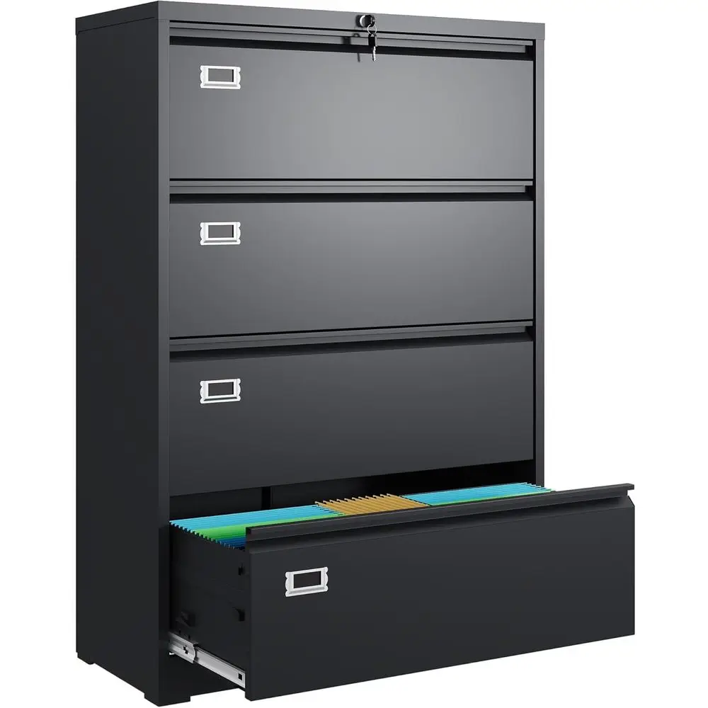 

4 Drawer Lateral File Cabinet with Lock, Metal Filing Cabinets for Home Office, 16" D x 35" W x 52" H Wide Storage Organization