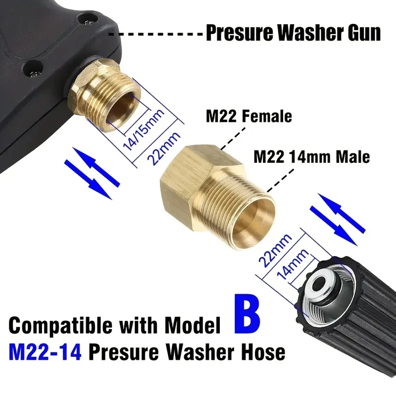 غسالة الضغط المقرنة M22 14/15 مللي متر ذكر الموضوع إلى M22 أنثى النحاس المناسب خرطوم إلى خرطوم اتصال متري الأنابيب إلى محول البندقية #4