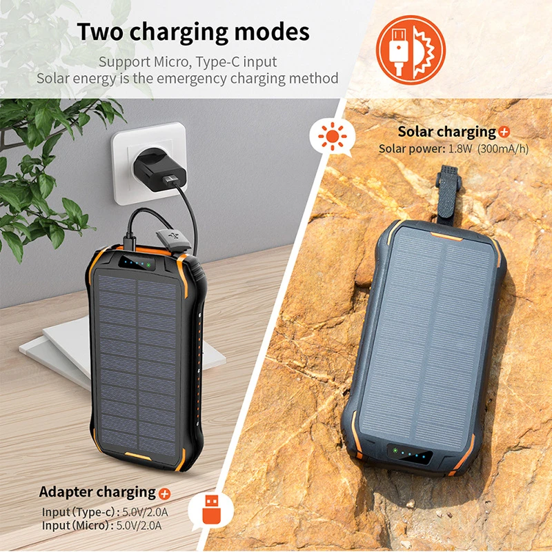 Solar Power Bank 26800mAh Portable Charger 3A Fast Charging Powerbank for iPhone 15 Samsung Xiaomi Poverbank with Camping Light