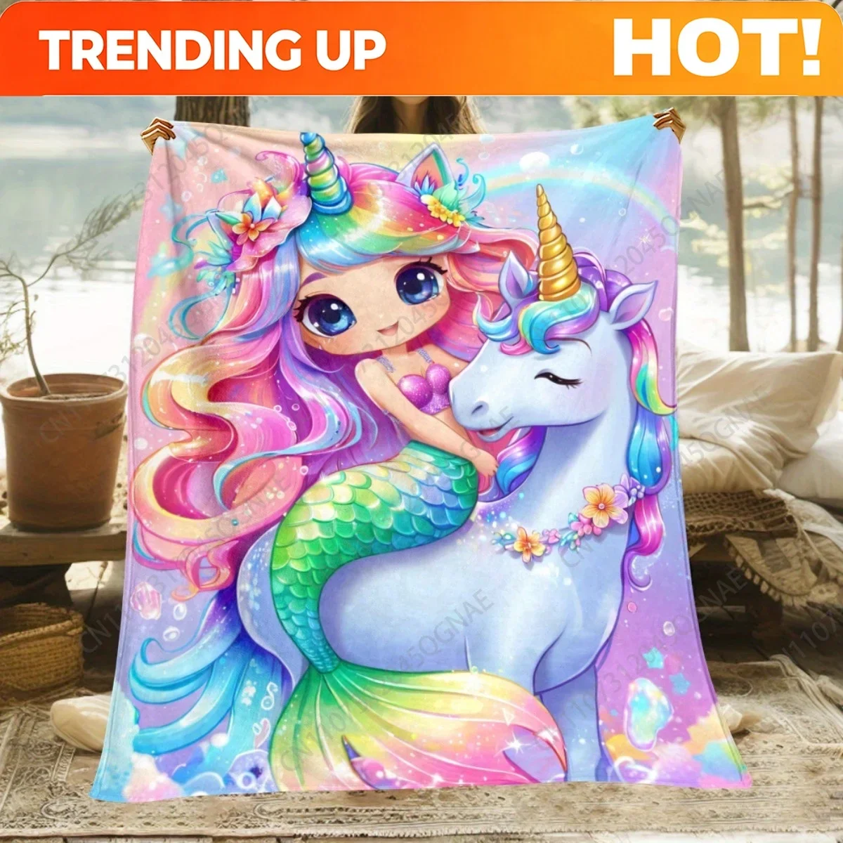 Custom Unicorn Mermaid Princess Flannel Blanket - Magical Pastel Colors (Pink, Blue, Green, Purple, Rainbow) - Extra Large 60x80