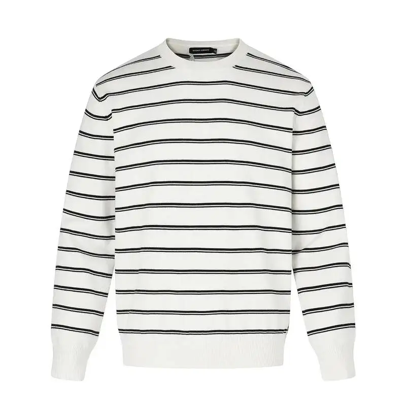 O-neck Colorblocked Striped Longsleeve Knit Long Sleeve T-shirt For Men Women Loose Casual Versatile Pullover Top GJ1D