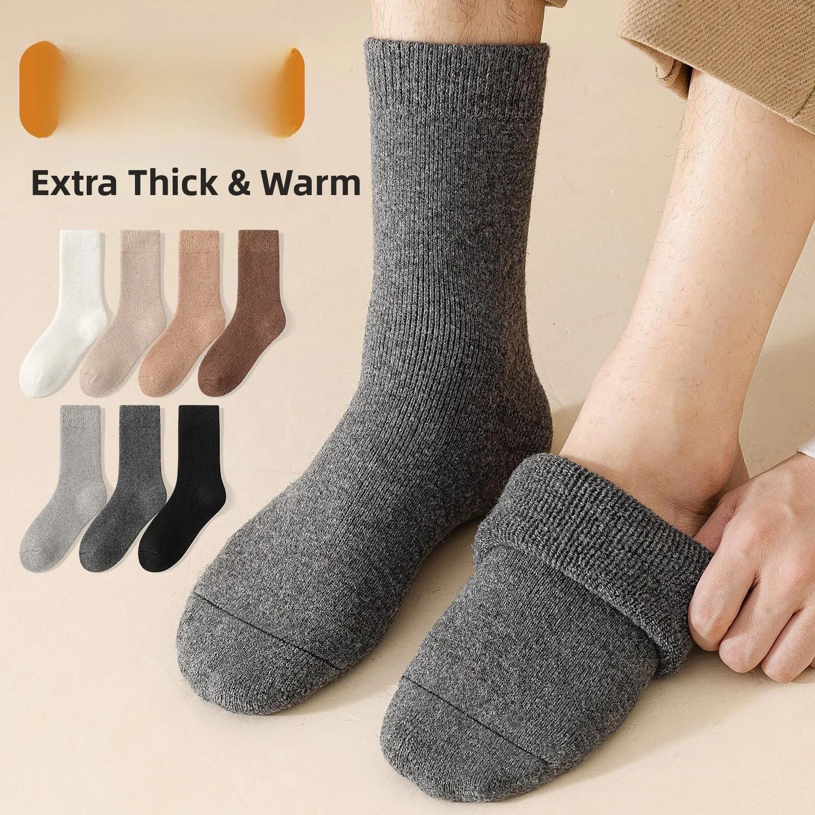 

Ультратолстые шерстяные носки мужские, зимние, теплые, плюшевые, высокие, из кашемира, универсальные для активного отдыха, кемпинга, путешествий, катания на лыжах