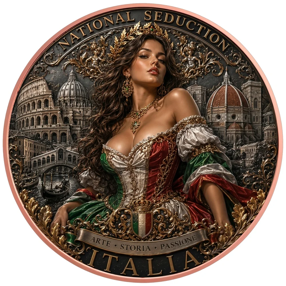 1oz .999 Copper Round Italy Beauty Coin National Seduction Series Baroque Dress Colosseum Colorized Collectible Desk Decor Gift