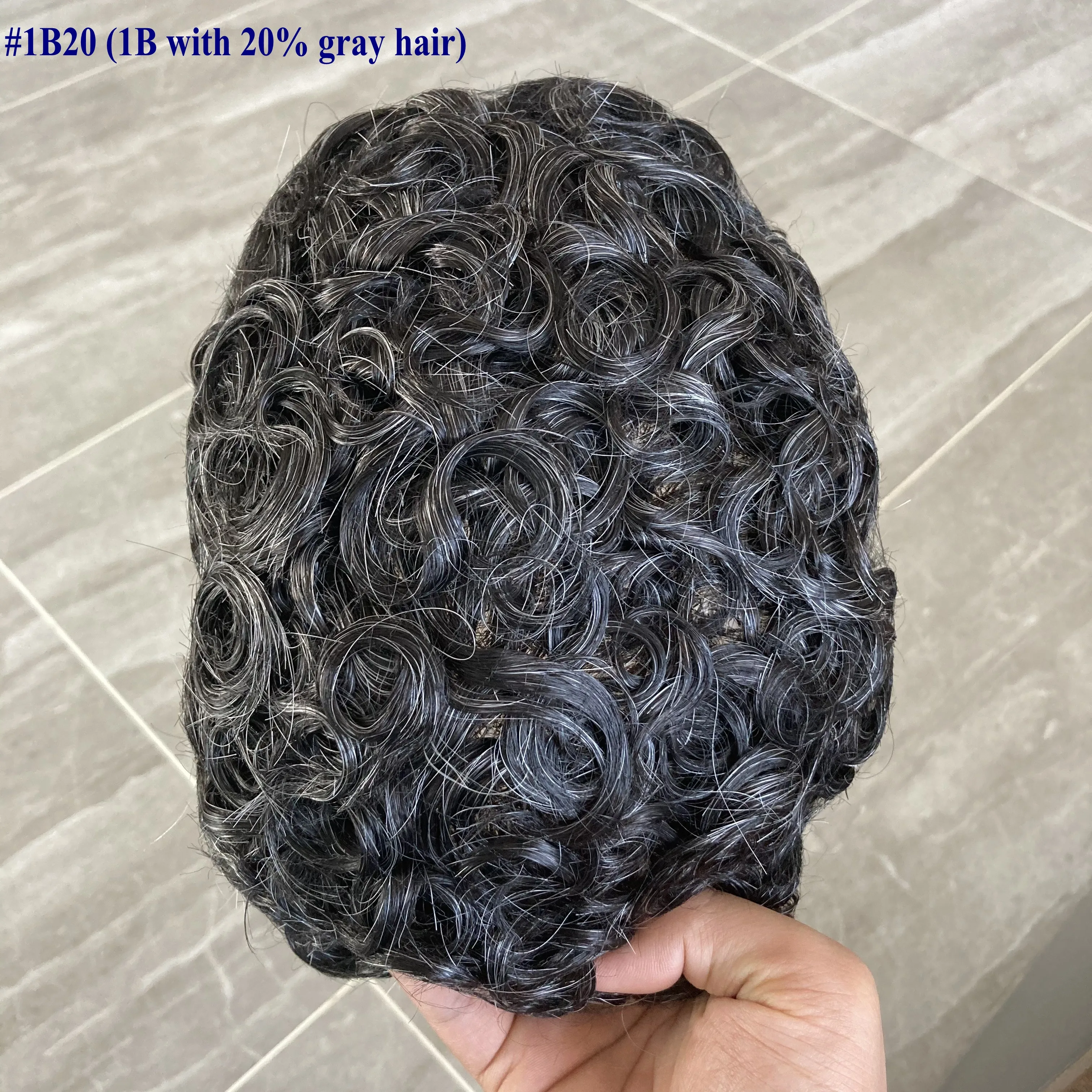 Eversilky Volle Hautbasis, 20 mm, lockiges Echthaar, Herren-Toupet, langlebiges Prothesensystem, schwarz/braunes Haarteil, 130 Dichte, natürliche Frontlinie 6
