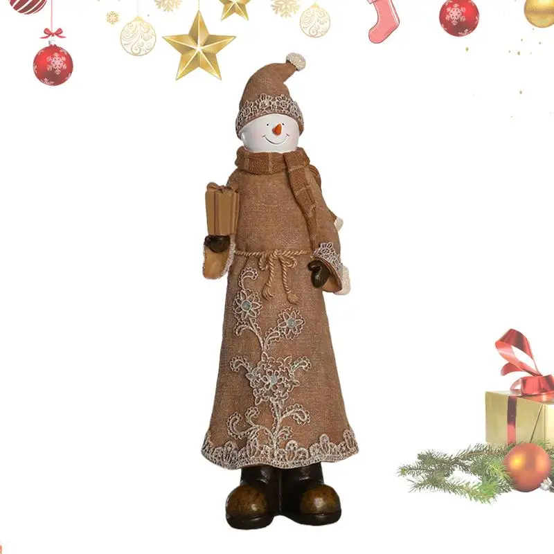 Santa Claus Resin Figurines Classic Imitation Linen Snowman Sculpture 12.6 Inches Funny Christmas Figurines Decorations Winter