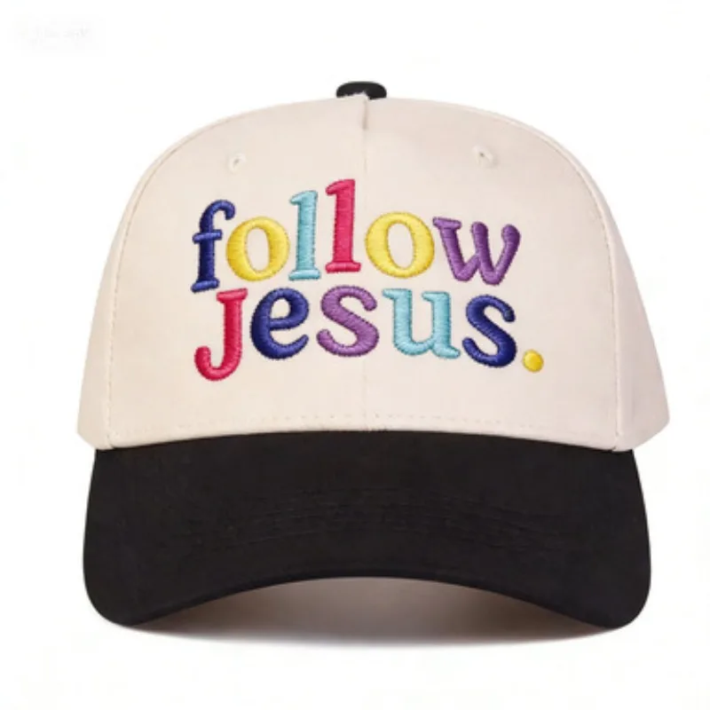 Follow Jesus Letter Embroidery Baseball Cap Two Tone Curved Brim Dad Hat Christian Faith Sun Hat Religious Casual Outdoor Cap