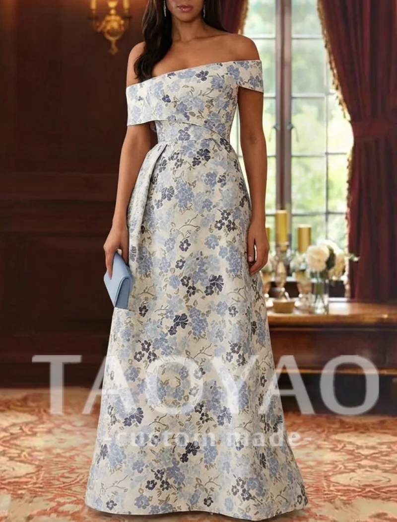 

Элегантное вечернее платье с открытыми плечами, пышное, с цветочным узором, А-силуэт, для выпускного вечера, на заказ, с открытой спиной, сексуальное, Robe De Soiree