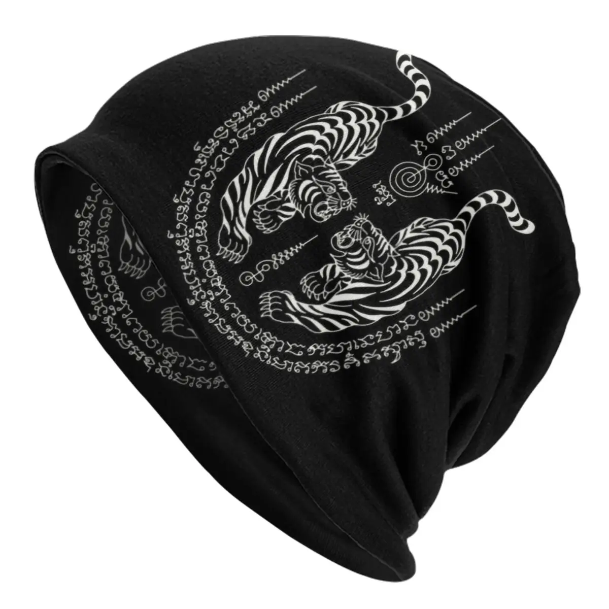 Twin Tiger Sak Yant Tattoo Skullies Beanies Caps Unisex Streetwear Winter Warm Knitting Hat Adult Thailand Muay Thai Bonnet Hats