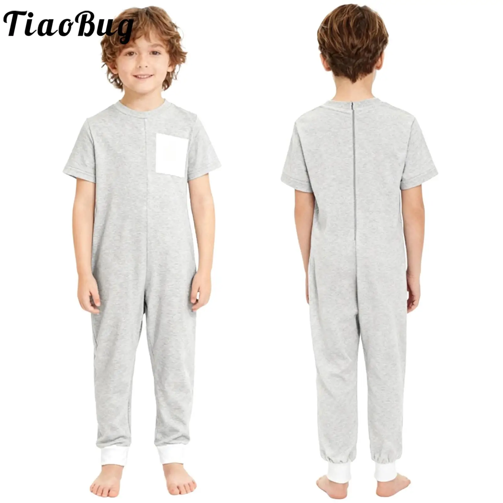 Children Adaptive Clothing Special Needs Jumpsuit Round Neck Short Sleeve Back Zipper One Piece Bodysuit Rompers Sleepwear