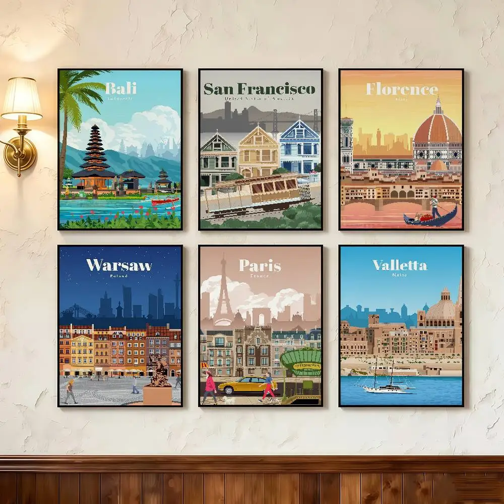 Amsterdam Tokyo London Iceland Bali Vancouver Travel Poster Self-adhesive Art Waterproof Paper Sticker House Bar Room Wall Decor