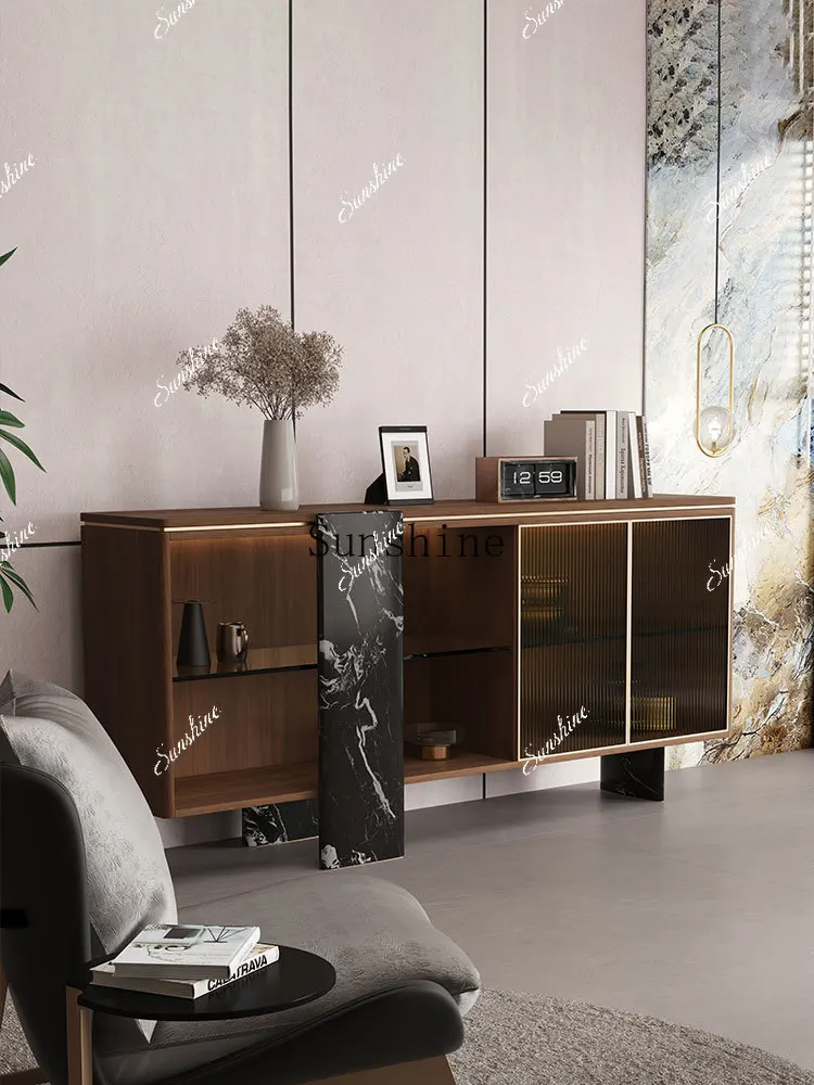 

Entrance medieval walnut dining side cabinet Italian light luxury decorative storage cabinet # FT