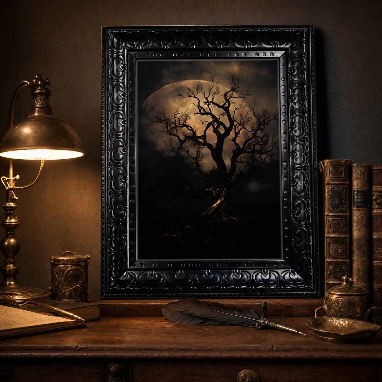Halloween Wall Art, Framed Canvas Wall Art Gothic Three Witches Forest Print for Dark Academia Spooky Vintage Home Decor