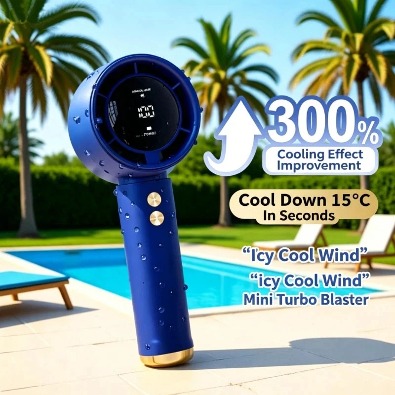 2026 New Air Cooling Portable Mini Fan Handheld Fan with LED Display & Flashlight 3 Speeds USB Rechargeable Battery Fan