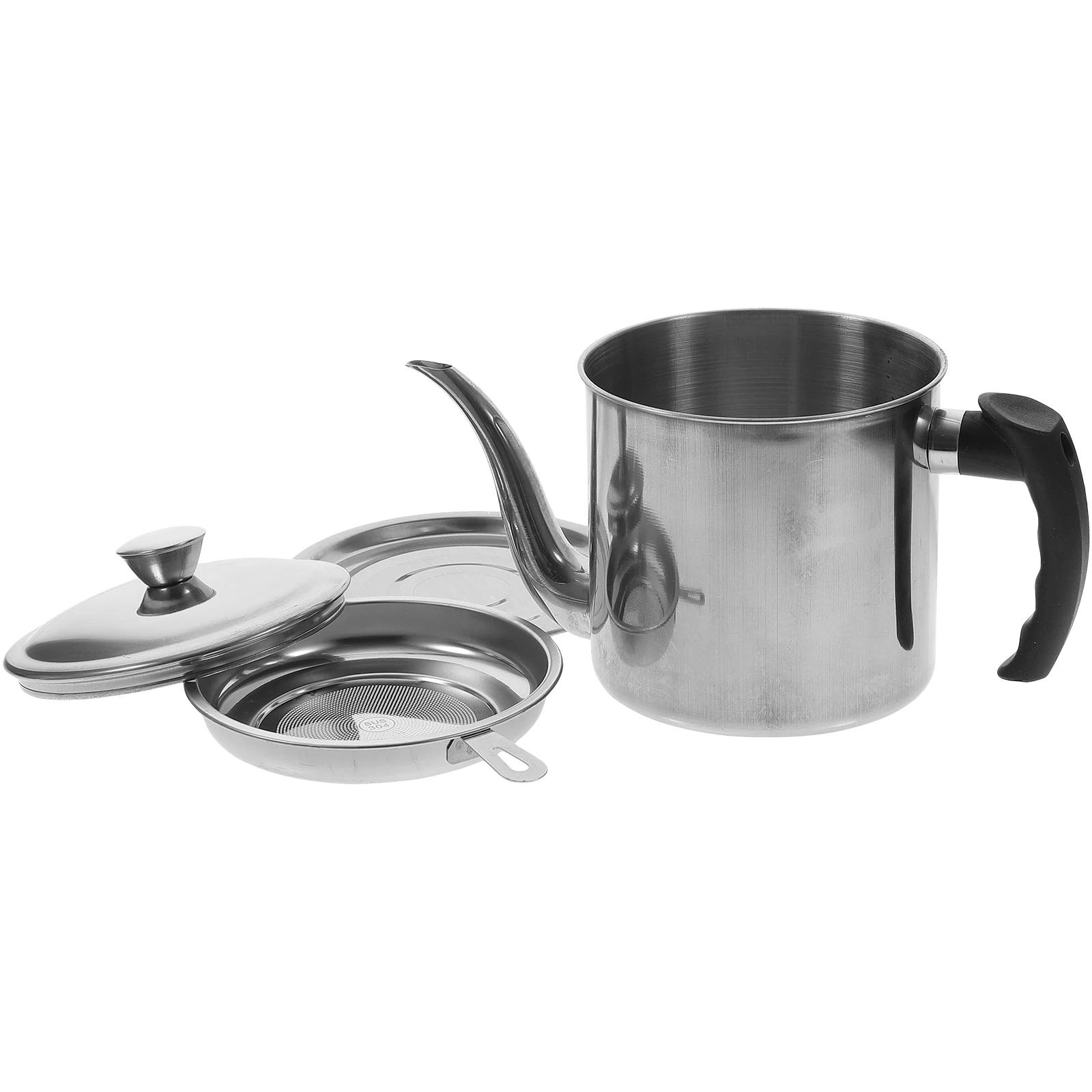 

1 set Stainless Steel Oil Storage Cup Large Capacity Grease Container Thickened Handle Kitchen Use Filterable Oil Pot Cooking