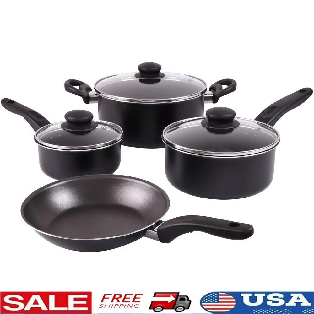 

7 Piece Non Stick Aluminium Cookware Set Dishwasher Safe Lightweight Durable Easy Cleanup Kitchen Cooking Essentials