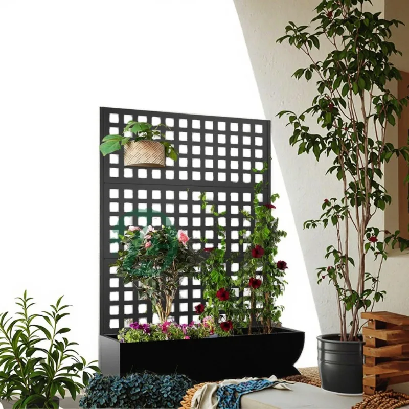 Easily Assembled Eco-Friendly Laser-Cut Metal Garden Planter Box Trellis Privacy Screen Drainage Hanging Raised Bed for Home
