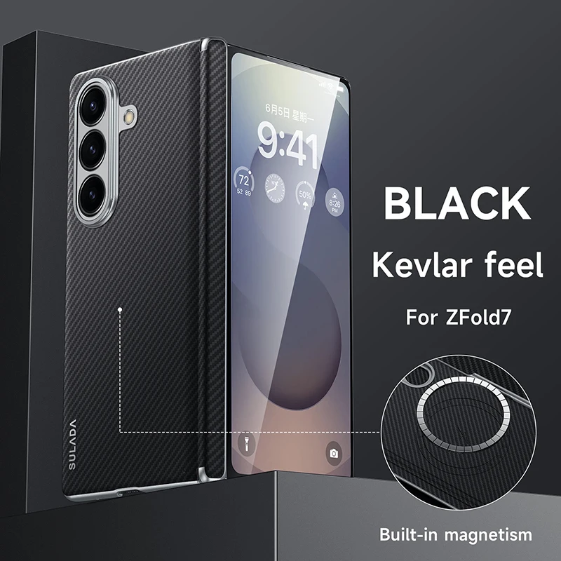 

Чехол для Samsung Galaxy Z Fold 7, 6, 5, текстурированный кевларовый чехол из искусственной кожи с магнитной зарядкой, противоударный чехол для мобильного телефона