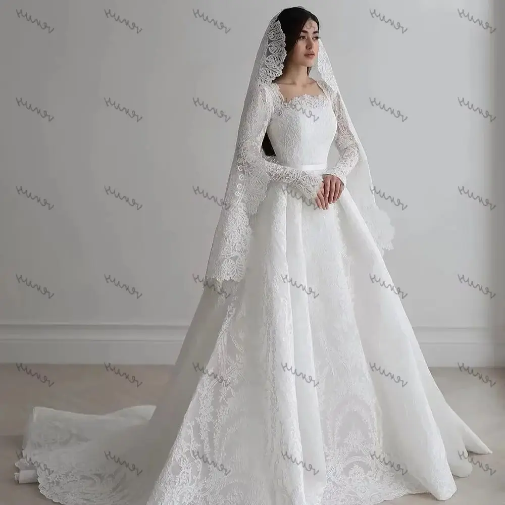 

Elegant Wedding Dresses A Line Lace Bridal Gowns Full Sleeves Robes For Formal Party Glamorous Vestidos De Novia Customized 2025