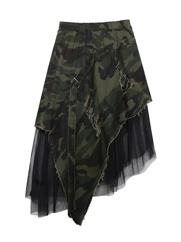 XITAO Pleated Leopard Lace Midi Skirt Women Irregular Print 2019 Pole Wild Joker Summer Punk Style Korea Fashion New XJ1689