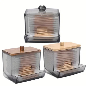 Acrylic Cotton Swab Holder with Bamboo Lid 1
