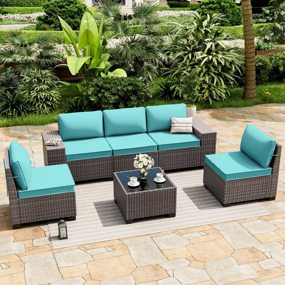 

6-Piece Oversized Patio Set – High-Back Wicker Sectional with Thick Cushions, Wide Seat & Armrests​