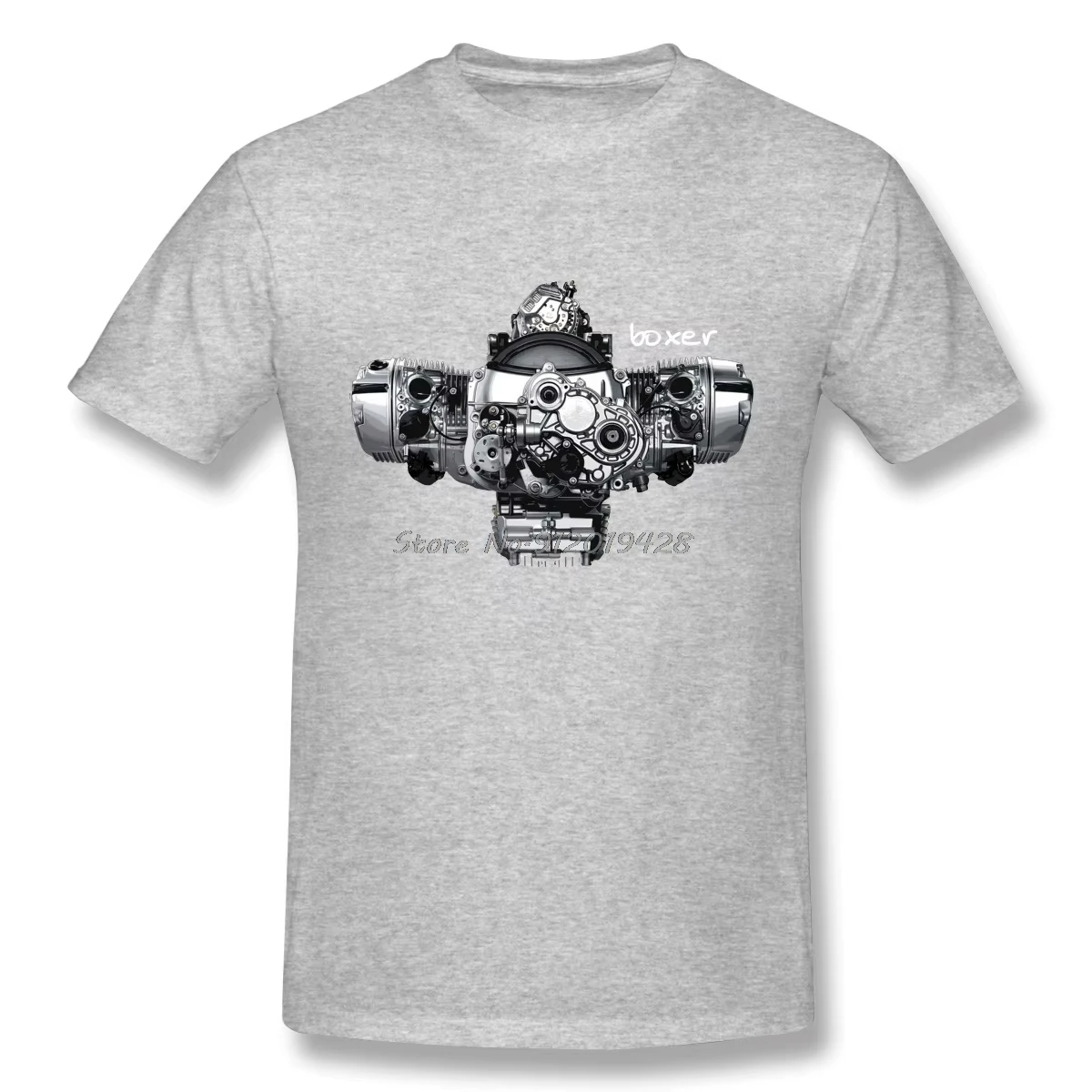 Realistic Horizontal Opposed Engine Mechanical Sketch Front Graphic T-shirt Grunge Cotton Short Sleeve Unisex Casual Daily Tee