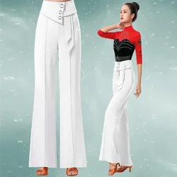 Modern Dance Pants New Latin Dance Wide Leg Pants Adult High Waist Ribbon Gitba Pants Women Ballroom Dance Wear