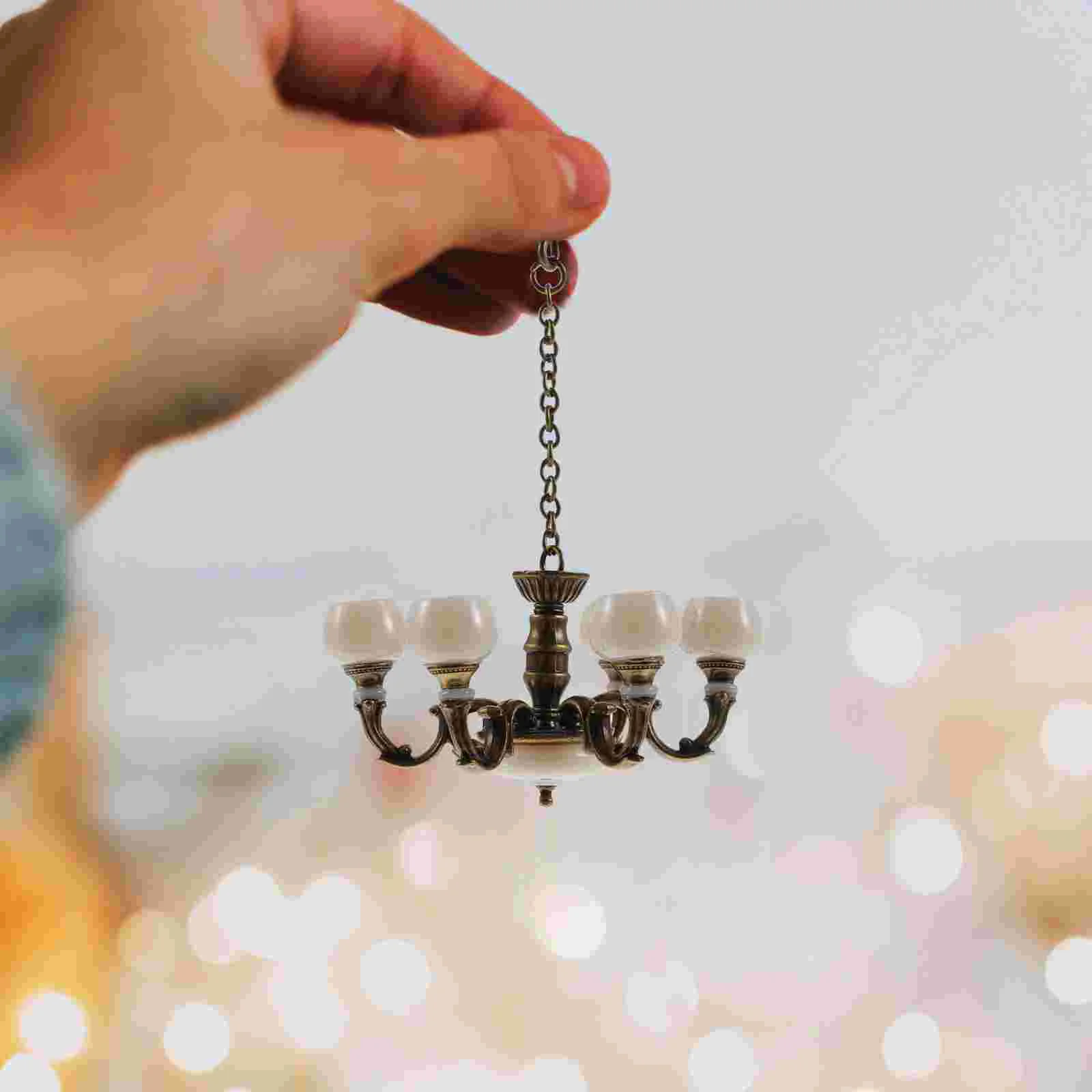 Dollhouse Lights Miniature Furniture Simulation Lamp Hanging Decor Vintage Dolly Ceiling Pendant The