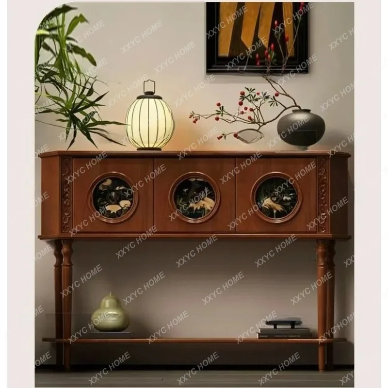 XDirect Medieval Wood Color Entrance Table Hand Carved Cabinet  Living Room Storage Rack