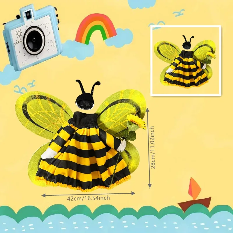 Porch Goose 23 Inch Bee Outfit Set Striped Dress with Antenna Headband and Wings for Yard Ornament Goose Not Included