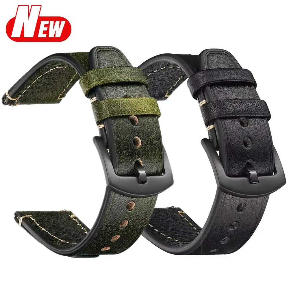 Genuine Leather Watch Strap 18mm 20mm 22mm for Samsung /Redmi /Huawei Watchband Bracelet men Women Wristband Straps Accessories