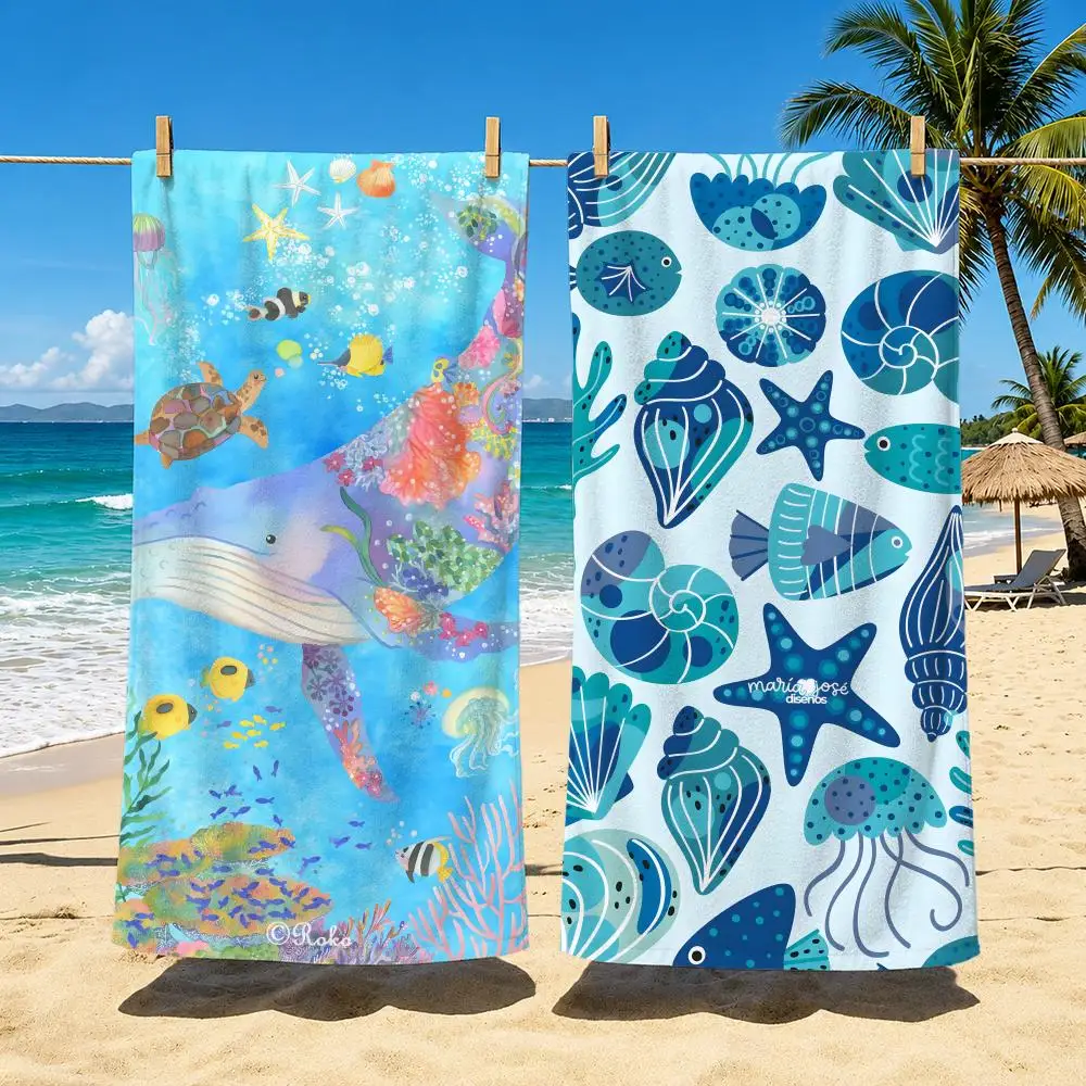 Pattern A-Aquatic Creature Pattern Towel Towel beach towel, quick drying absorbent bath towel for Swim,Gym,Camping,Outdoor hot