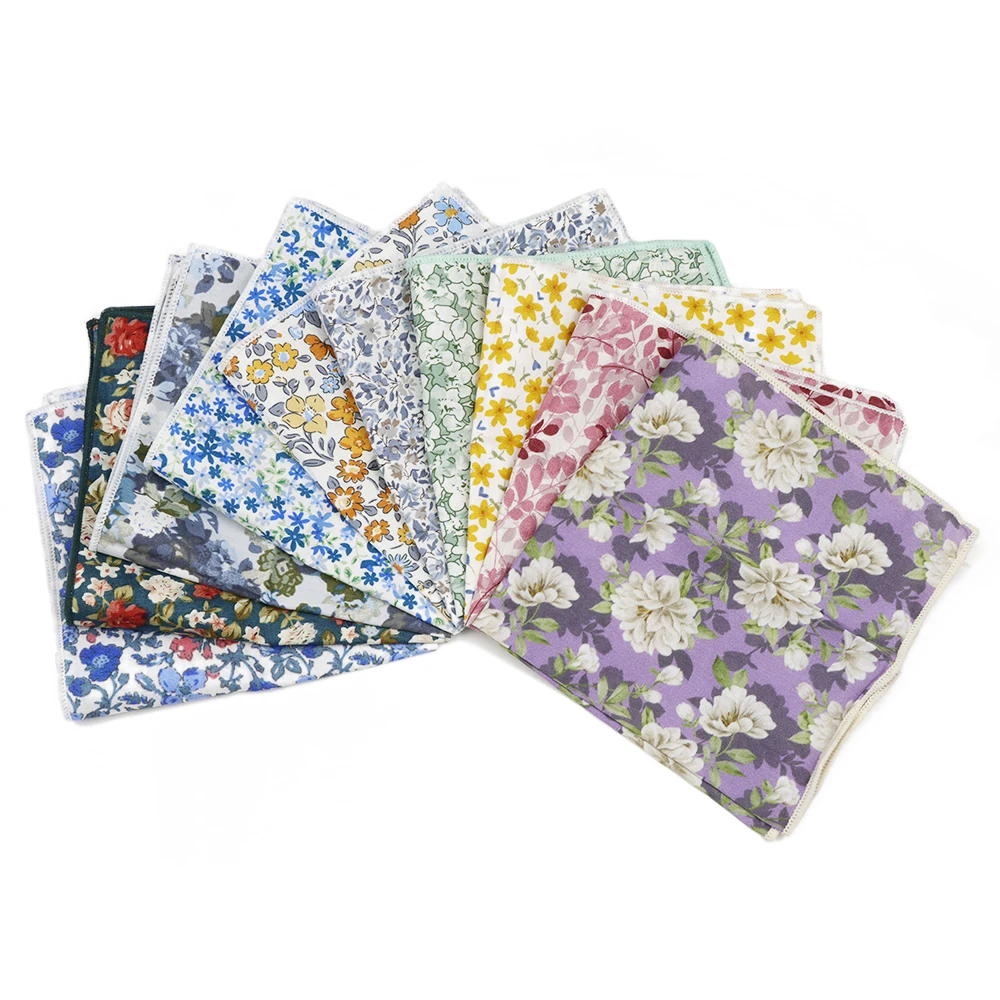 New Men's Classic Cotton Handkerchief Floral Pattern Pocket Square Hanky For Wedding Daily Wear Groom Shirt Suit Accessory Gift