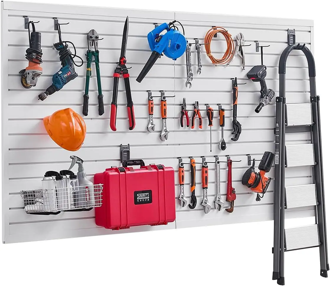 

Slat Wall Paneling, 8 x 4 ft, PVC Garage Slatwall without Accessories, White Slat Wall Easy-to-Install Adjustable Slatwall Panel