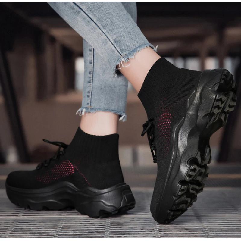 

Women Casual Shoes Fashionable Comfortable Walking Shoes Sport Breathable Woman Platform Shoes Black Sock Sneakers Autumn YK263