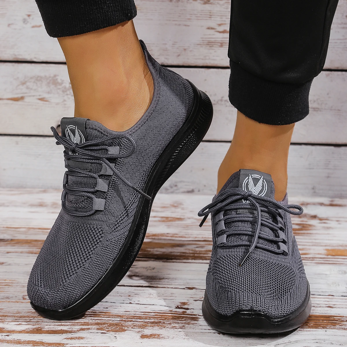 Men's Breathable Knit Lace Up Casual Shoes, Lightweight Soft Sole Non-slip Walking Sneakers for Outdoor, Free Shipping Shoes