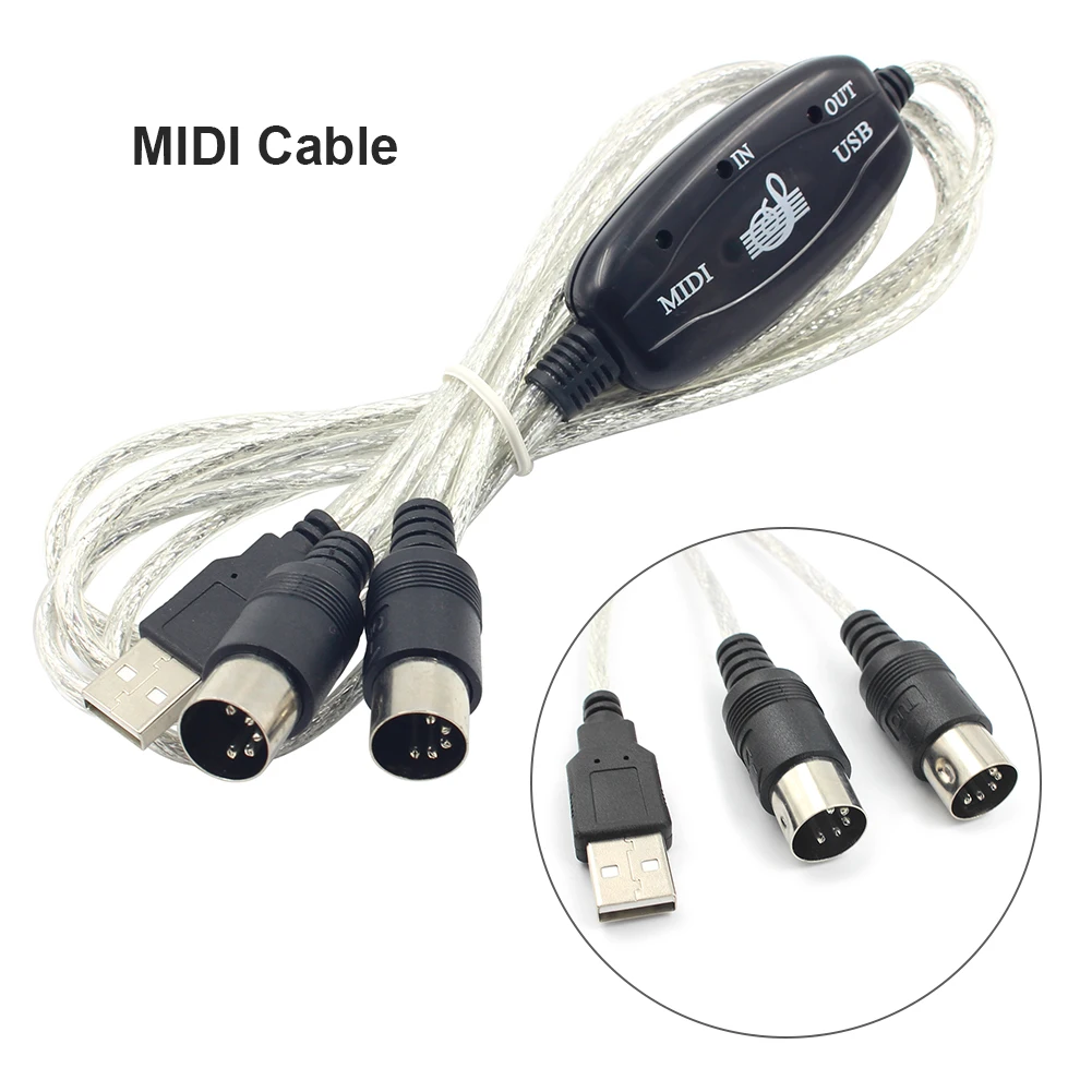 مجموعة كابل محول USB IN-OUT MIDI سلك محول خفيف الوزن محمول من الكمبيوتر إلى عناصر الموسيقى للوحة المفاتيح الإلكترونية