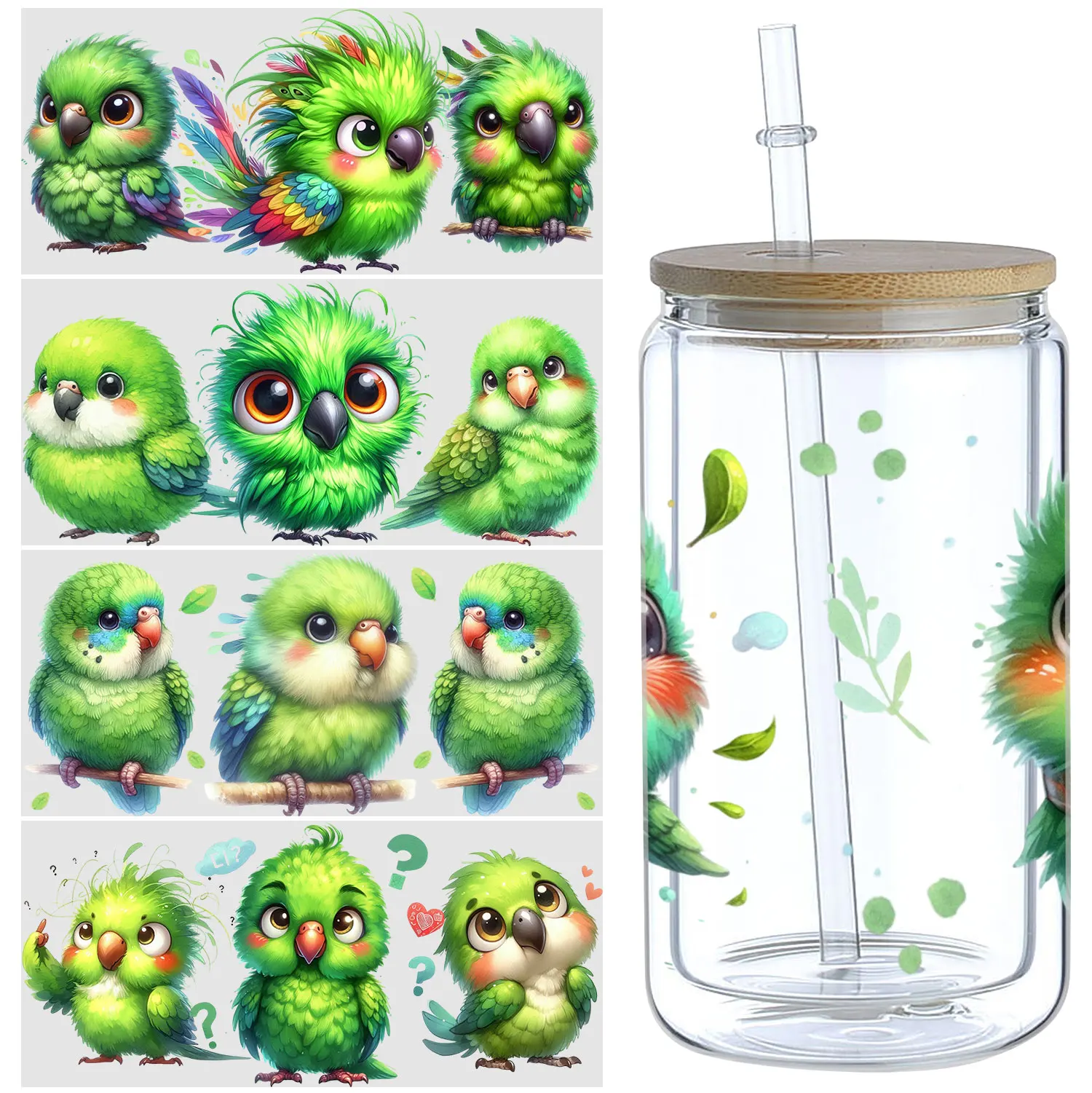 

5pcs cartoon pattern UV DTF cup stickers, DTF friction transfer stickers, waterproof transfer stickers for 16oz glass cups