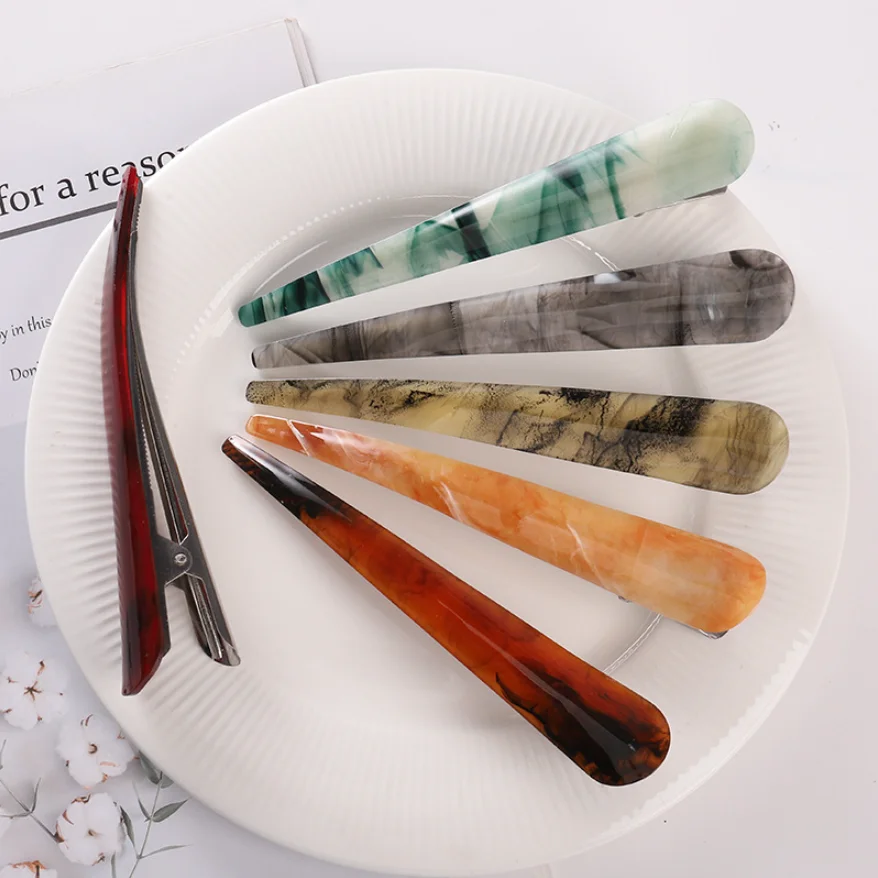 Korean Acrylic Duck Bill Hair Clips Pins Large Floral Hairpins Print Horn Shape Hair Barrette Vintage Hairgrips Hair Accessories