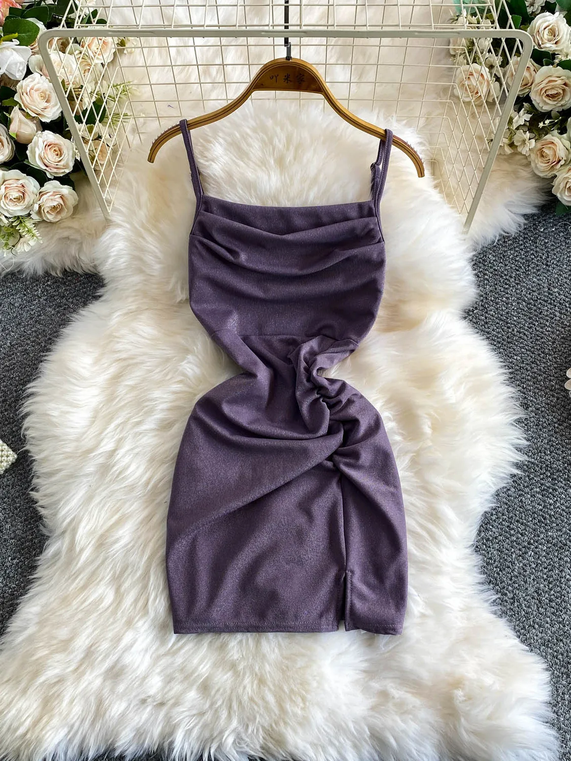 Pure Desire Sexy Strapless Knitted Dress Shiny Thread Slimming Waist A-Line Skirt Summer City Commute Style No Brand