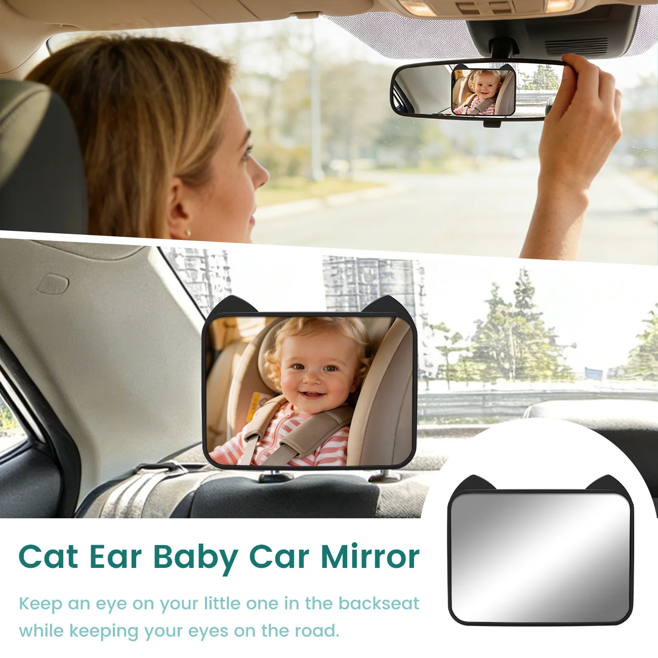 Cute Cat Ear Baby Car Mirror Easy Installation Back Seat Rear Facing Infant Safety Mirror For Cars